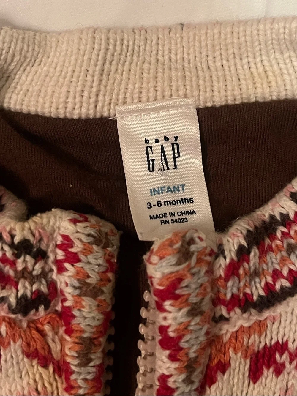 GAP Baby Vintage Y2K Knit Jacket - Brown, Pink & Cream 3-6 months